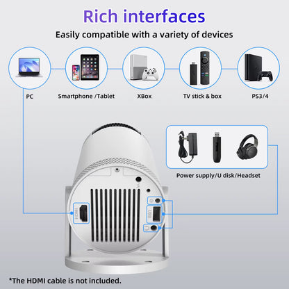 Ultra HD FY300 4K1280*720 HDMI Glass Lens Intelligent Portable Home Projector Home Theater Business Teaching.